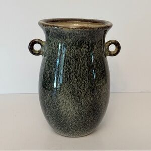 Vintage Double-Handled Crazed Ceramic, Earthy GreenVase Oblong